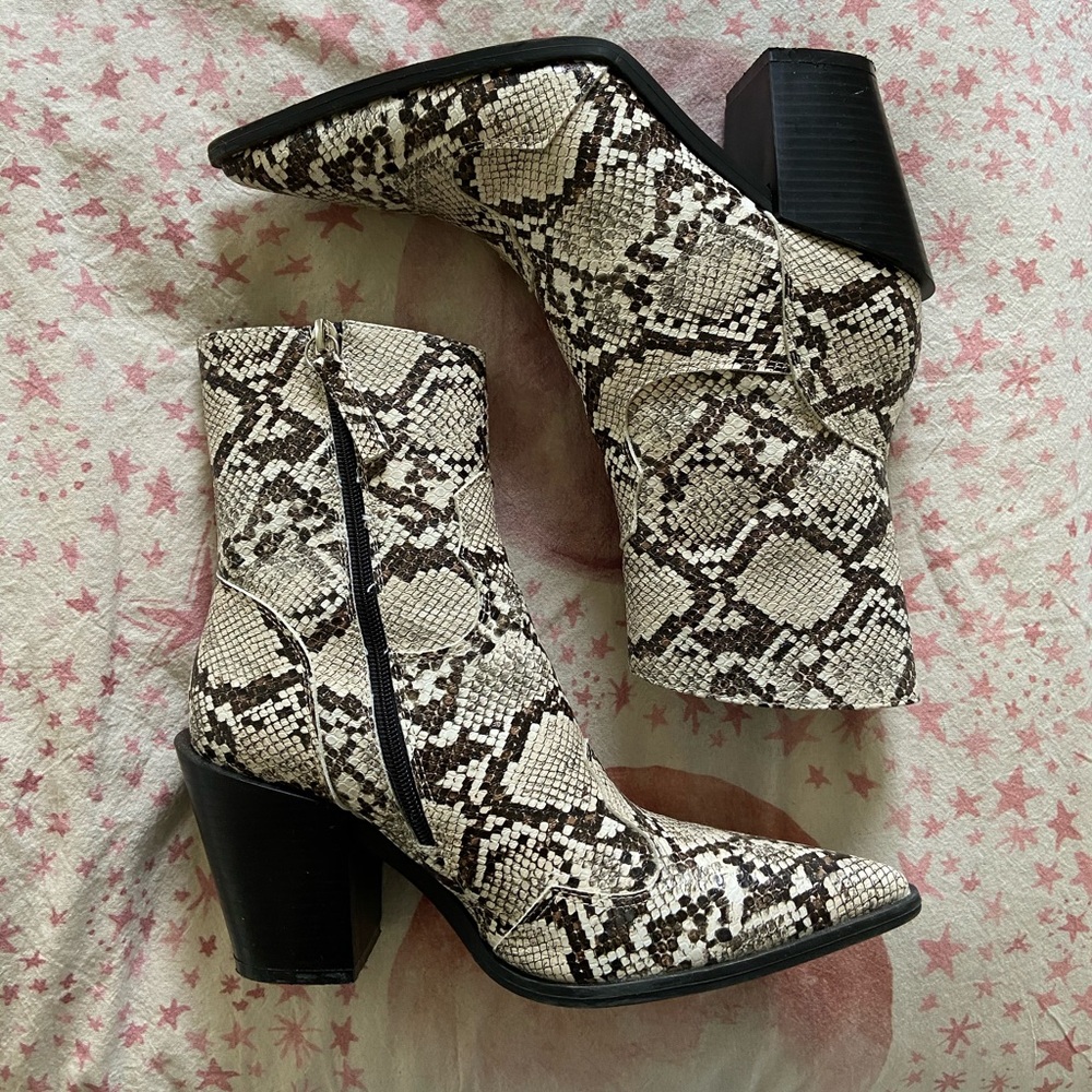 Snake Print Faux Leather Ankle Boots